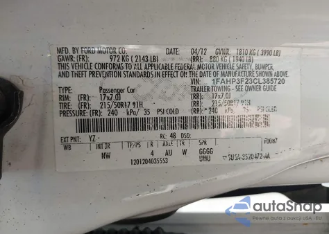 2012 Ford Focus Se from USA, damaged, VIN 1FAHP3F23CL385720